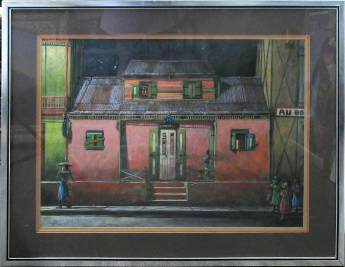 ALIX ROY (HATIAN, 1930-2010) GOUACHE ON PAPER: SIGNED ALIX ROY (HATIAN, 1930-2010) WATERCOLOR / GOUACHE ON PAPER , TOTAL MEASUREMENT 31" X 25". IN FRAME BEHIND GLASS.