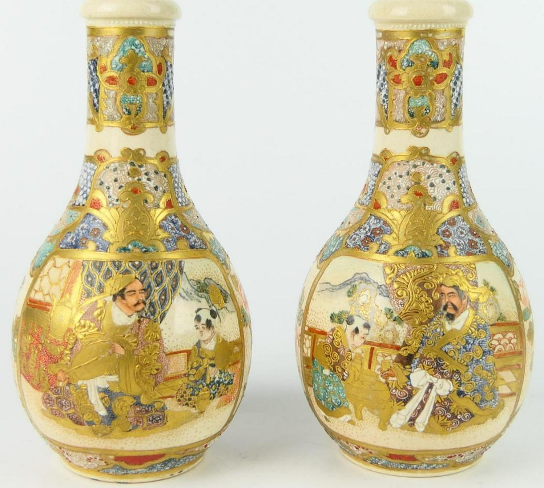PAIR JAPANESE MEIJI ERA SATSUMA PORCELAIN VASES: PAIR JAPANESE MEIJI ERA SATSUMA PORCELAIN 6.5" VASES approx 17cm.