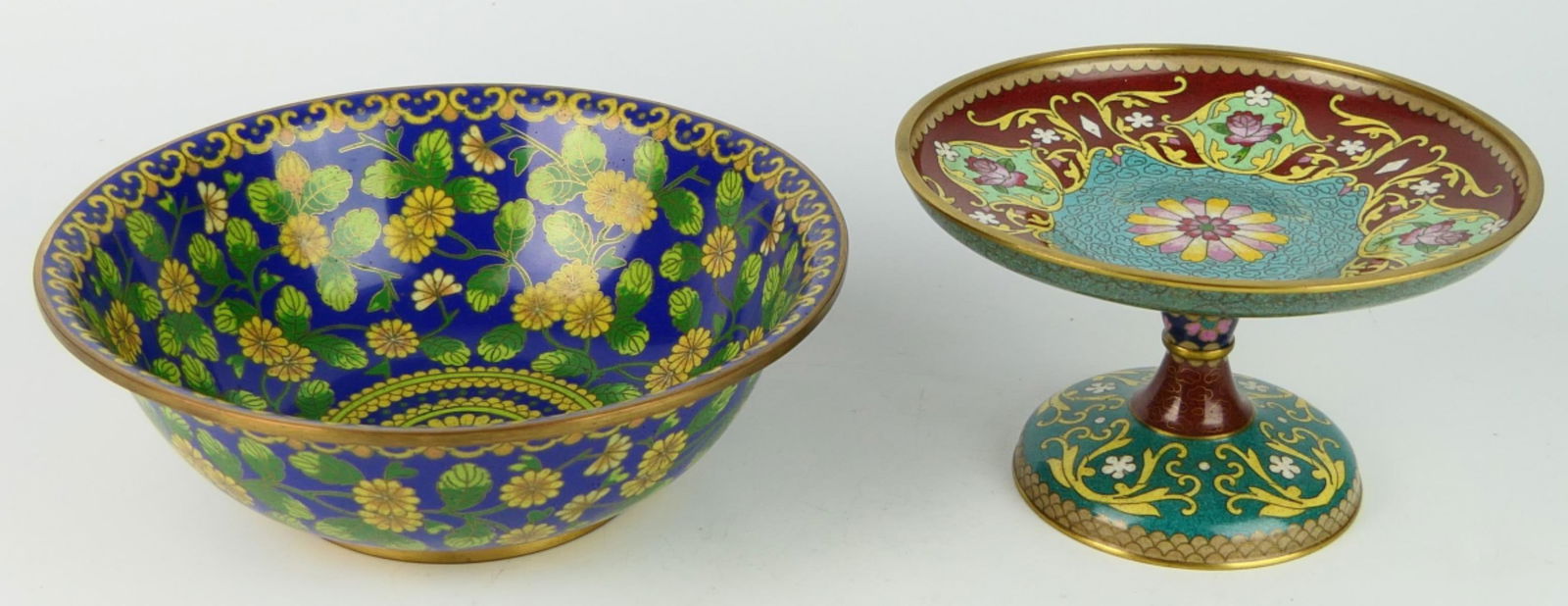 2 PC CHINESE ENAMELED CLOISSONE BOWL & COMPOTE (1 of 6)