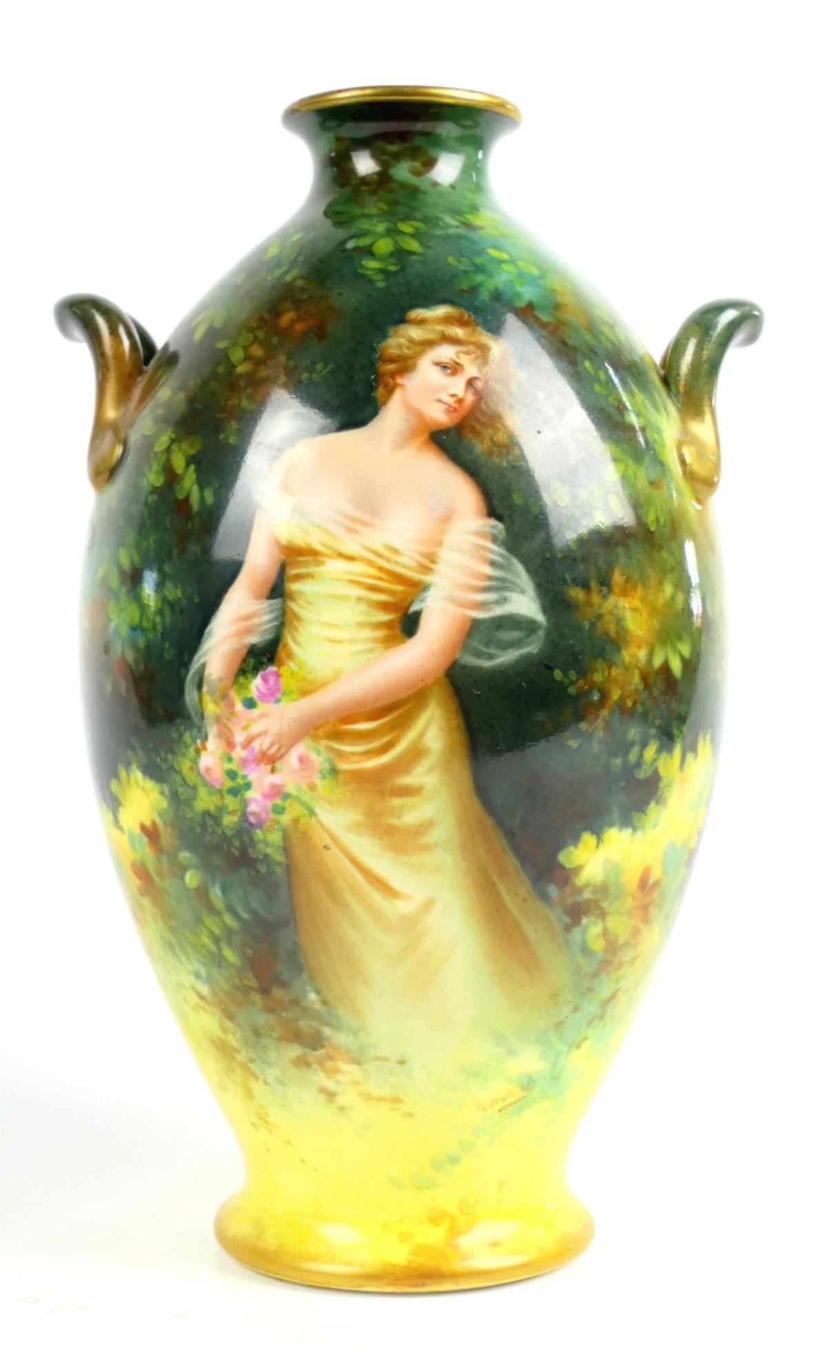 ROYAL BONN CERAMIC HANDLES PAINTED VASE (1 of 6)