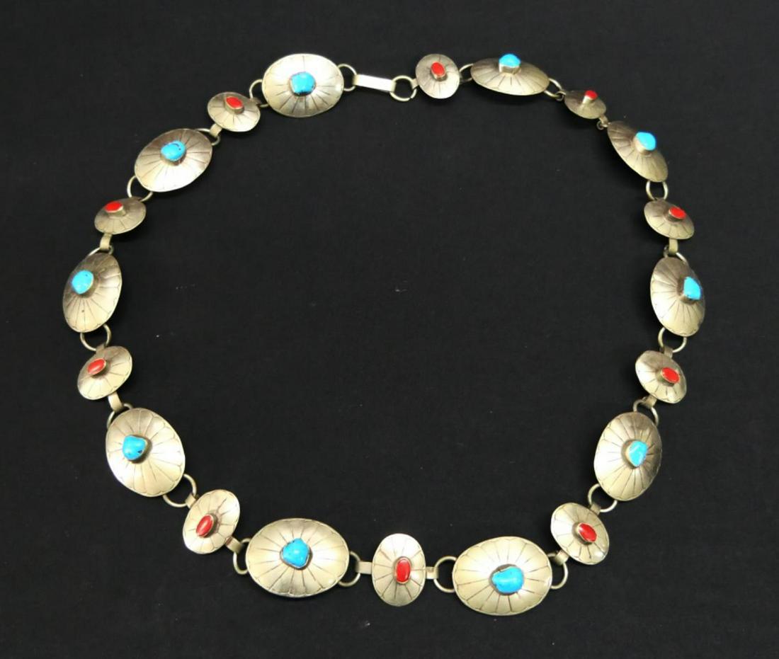 MID-CENTURY MEXICAN CONCHO BELT TURQUOISE CORAL (1 of 4)