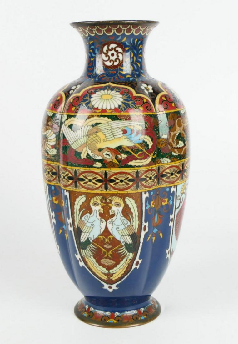19TH CENT JAPANESE DRAGON PHOENIX CLOISONNE VASE (1 of 5)