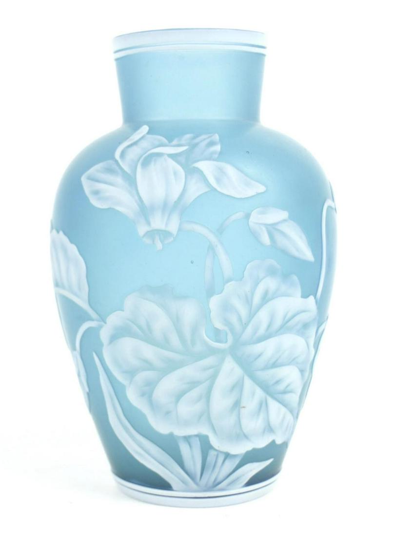 FINE WEBB CAMEO GLASS FLORAL BLUE VASE (1 of 10)