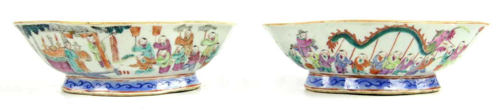 PAIR CHINESE HAND PAINTED PORCELAIN LOTUS BOWLS (1 of 7)