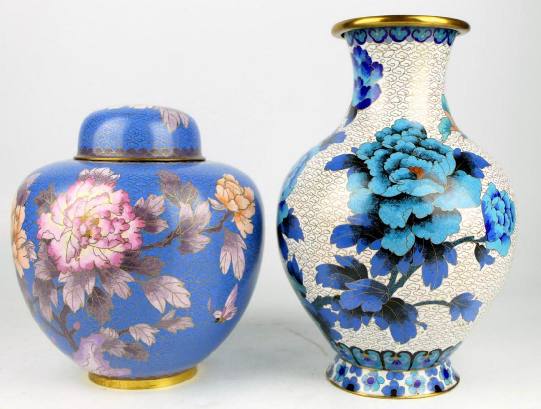 (2) CHINESE CLOISONNE ENAMELED VASE AND LIDDED JAR (1 of 6)