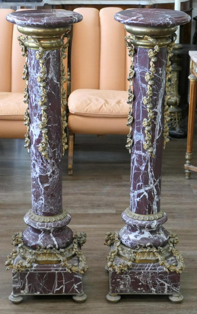 PAIR FRENCH ANTIQUE MARBLE AND BRONZE PEDESTALS (1 of 8)