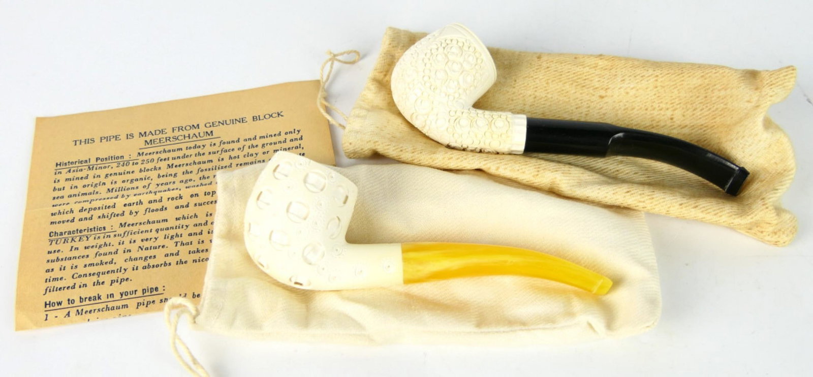 2 MEERSCHAUM HAND CARVED 6 1/2"  PIPES (1 of 3)
