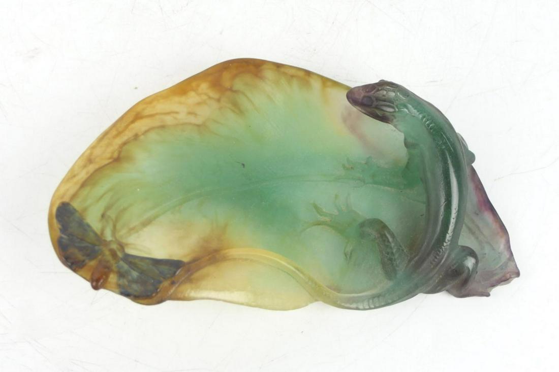 DAUM FRANCE PATE DE VERRE LILY PAD LIZARD DISH (1 of 8)