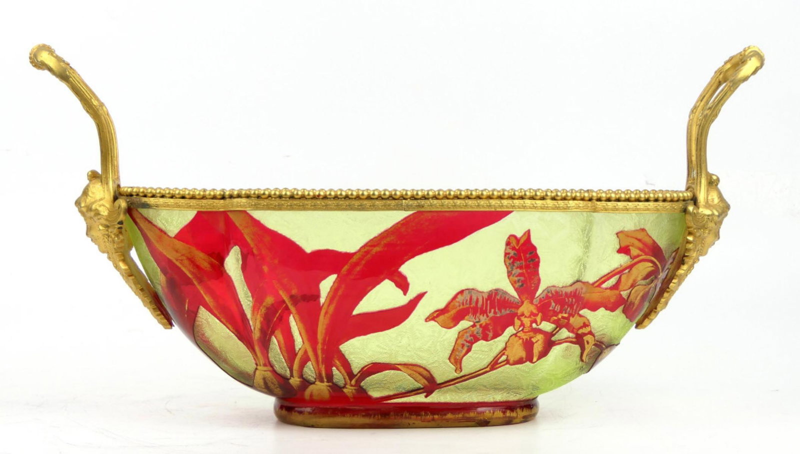 VINTAGE IRIS CAMEO GLASS VASE W/ BRONZE MOUNTS (1 of 9)