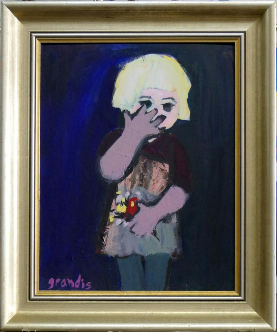 GRANDIS "YOUNG GIRL W/ FLOWERS" OIL PAINTING (1 of 4)