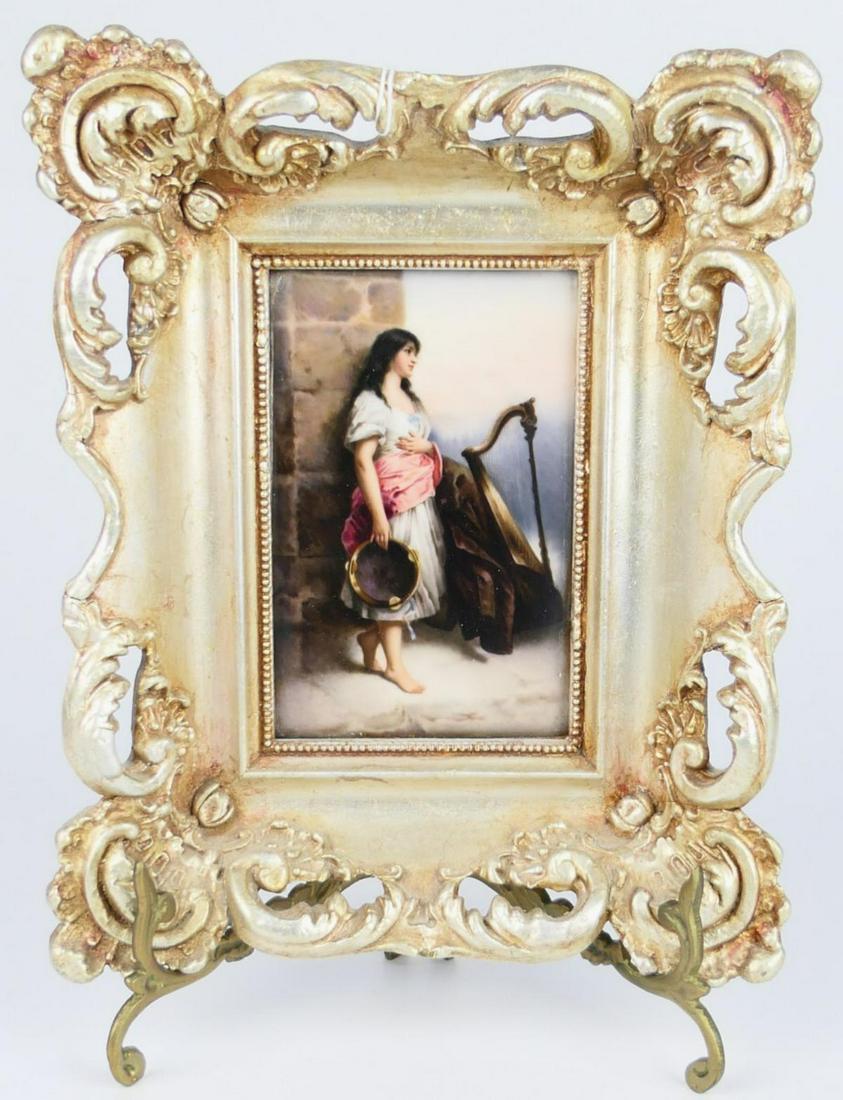 HAND PAINTED FRAMED PORCELAIN PLAQUE OF A WOMA N (1 of 6)