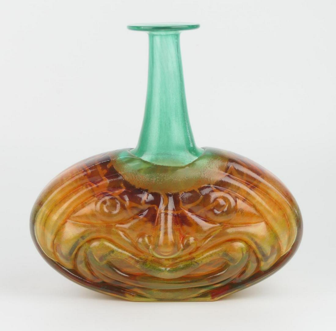 KJELL ENGMAN (Swedish, 20th Century) RIO FACE VASE: KOSTA BODA BY KJELL ENGMAN (Swedish, 20th Century) RIO FACE VASE, BLOWN GLASS WITH ENAMEL. MEASURES 9" HEIGHT.