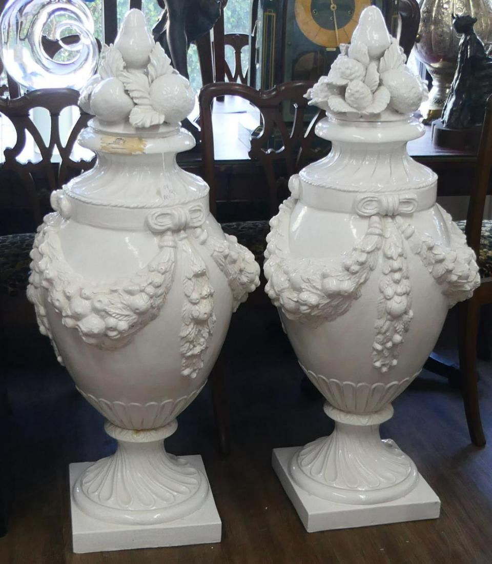 PR HUGE ITALIAN WHITE PORCELAIN LIDDED 47"  URNS (1 of 4)