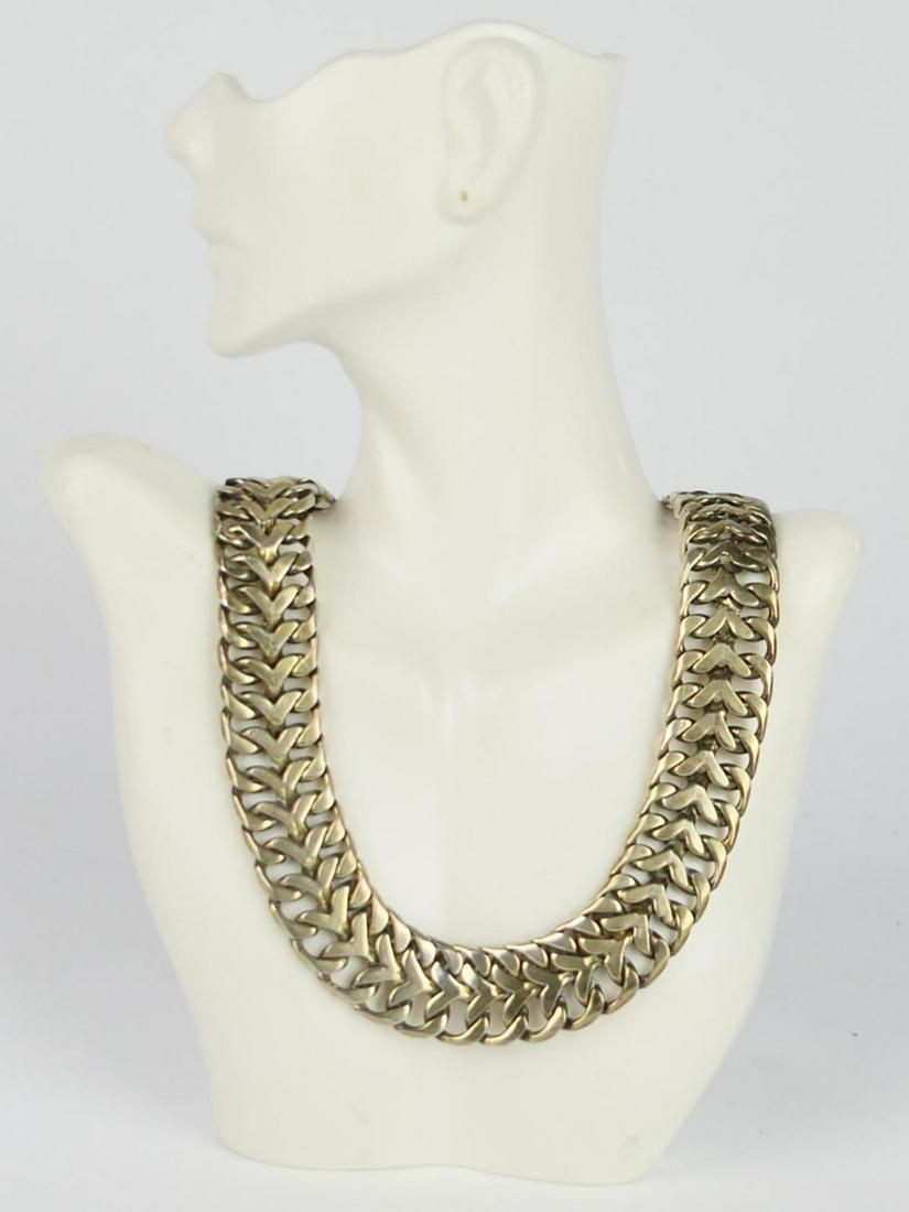 MEXICAN STERLING NECKLACE MULTI CHAIN CHOKER: Mexican sterling necklace, probably multi-chain choker, 5.220 OZT. MEASURES APPROX WHEN CLOSED 7".