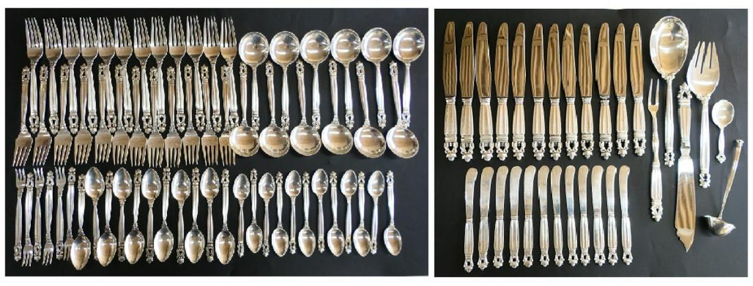 90pc GEORG JENSEN 'ACORN' STERLING FLATWARE SET (1 of 8)