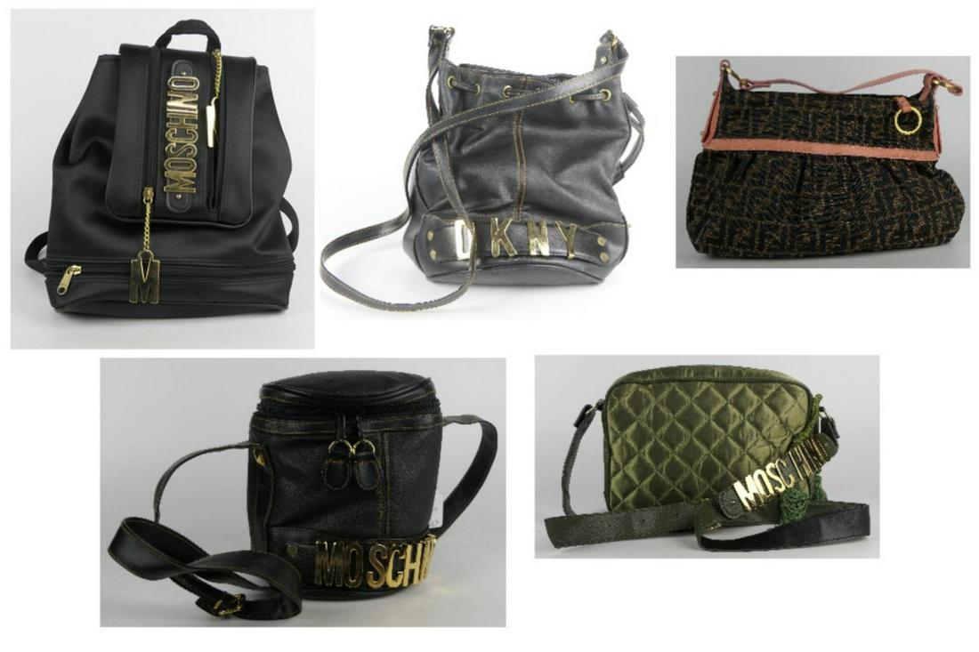 (5) MOSCHNO,DKNY, & FENDI LADIES PURSES: (5) MOSCHNO,DKNY, & FENDI LADIES PURSES (DISCLAIMER: ELITE DOES NOT GUARANTEE AUTHENTICITY OF ANY BRAND NAME PURSES, BAG, OR LUGGAGE BEING SOLD AT AUCTION. WE ARE NOT EXPERTS, PLEASE EXAMINE PHOTOS AN