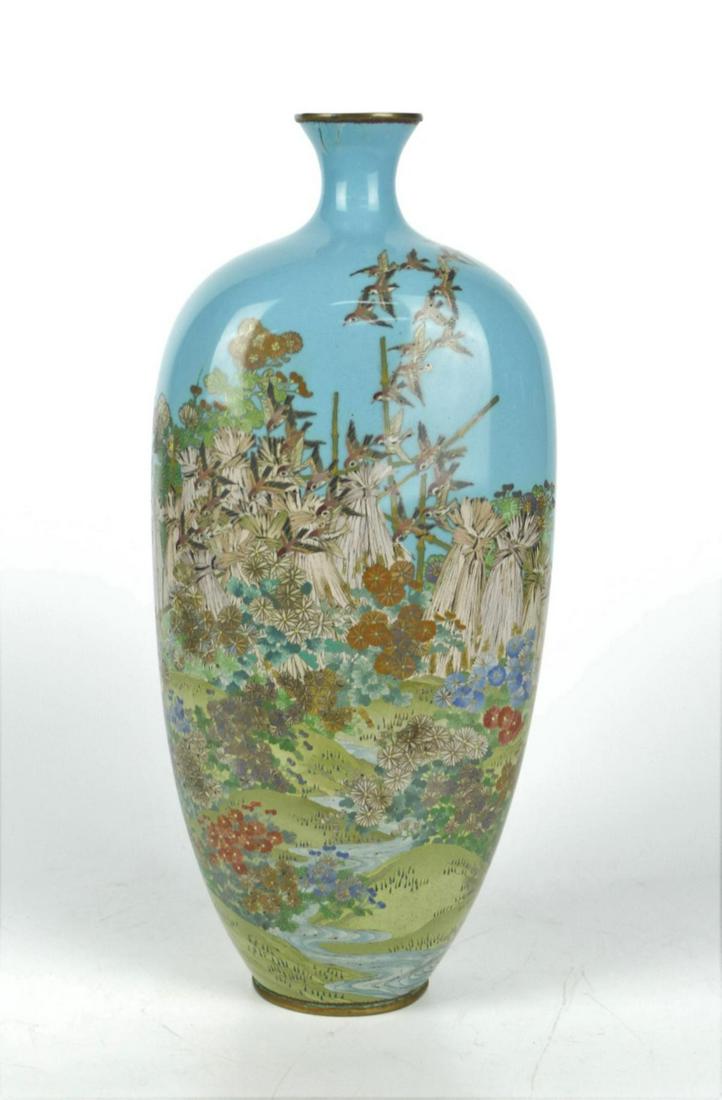 Vtg JAPANESE LARGE GINBARI CLOISONNE SCENIC VASE (1 of 7)