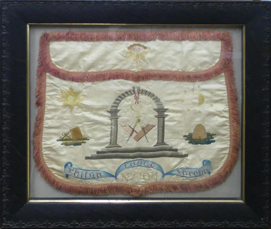 ANTIQUE MASONIC SILK HAND STITCHED APRON (1 of 7)