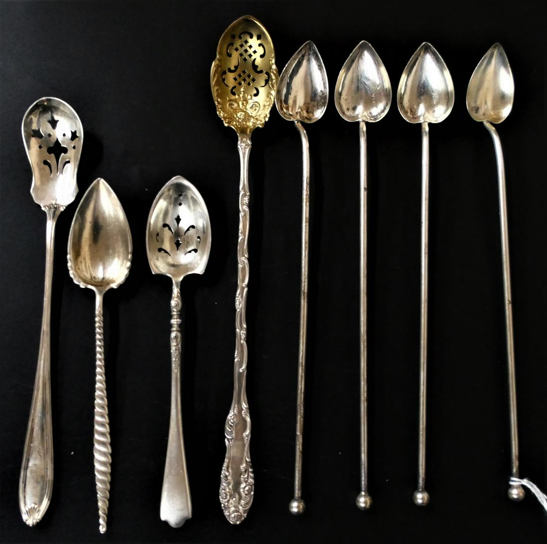 LOT OF 8 VINTAGE ANTIQUE STERLING LONG SPOONS (1 of 4)