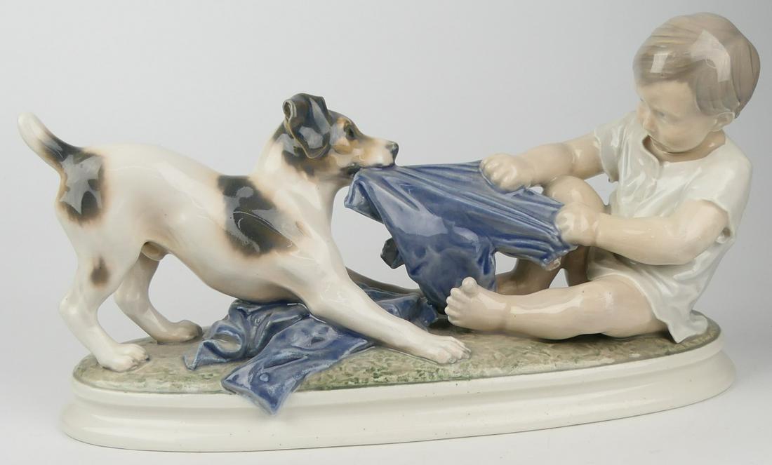 VINTAGE DAHL JENSEN COPENHAGEN BOY & DOG SCULPTURE (1 of 3)