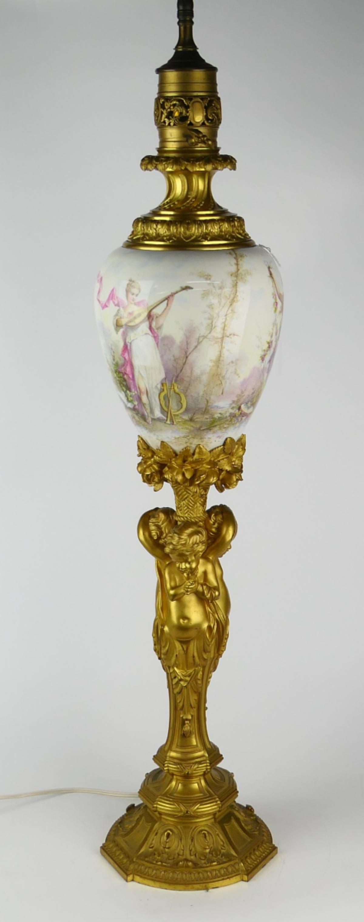 LG ANTIQUE SEVRES FRANCE DORE BROZE PORCELAIN LAMP (1 of 10)