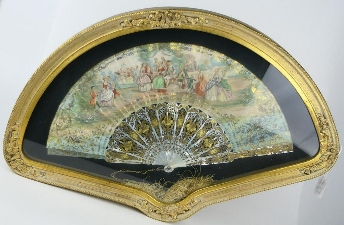 ANTIQUE FRENCH HAND PAINTED FAN IN CASE (1 of 6)