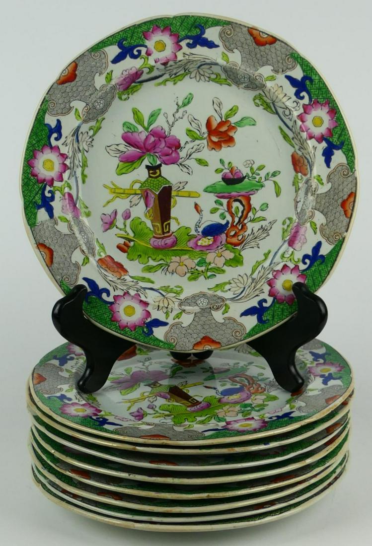 9 ANTIQUE MASON'S IRONSTONE FAMILLE ROSE PLATES (1 of 3)