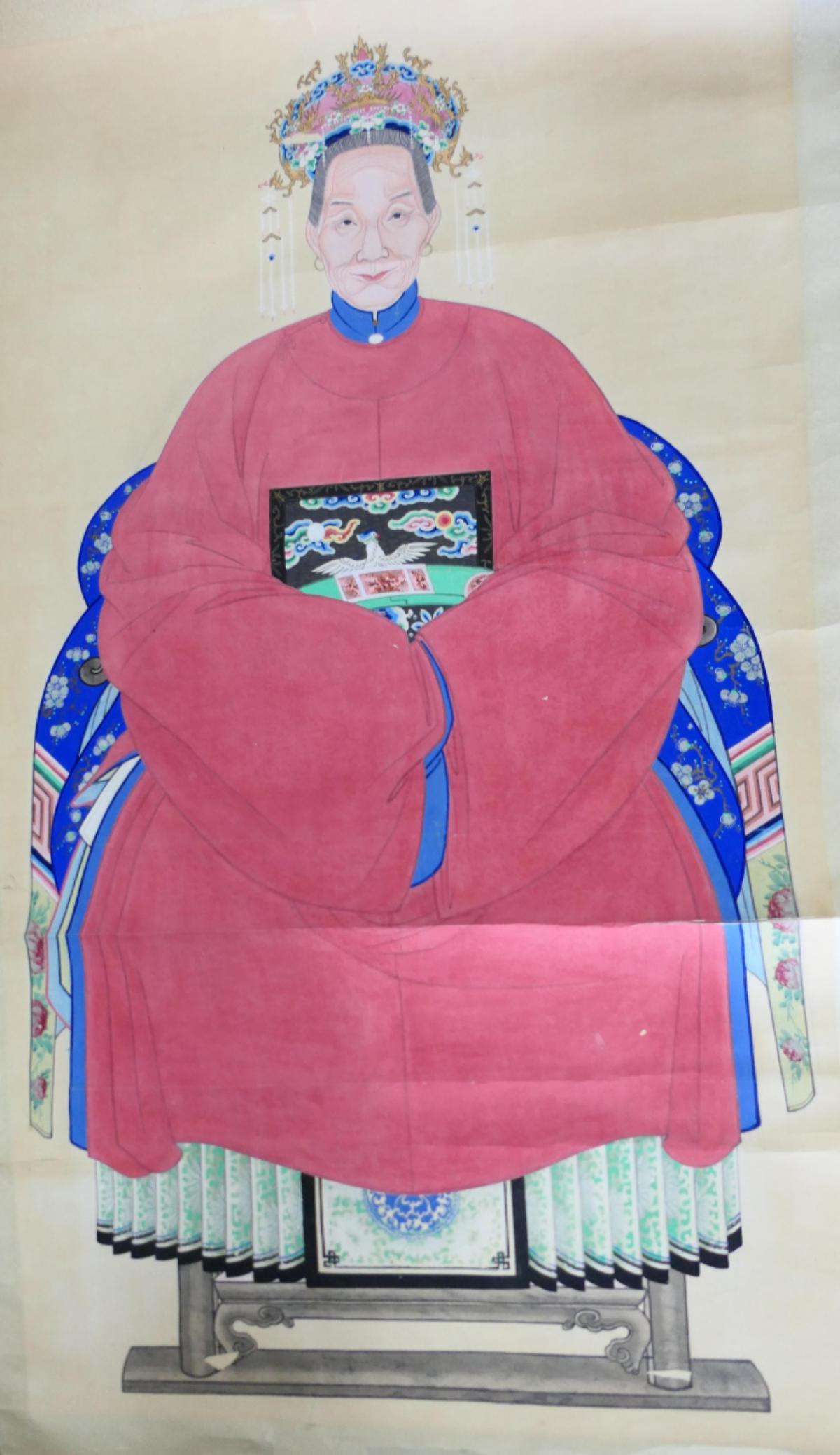 ANTIQUE CHINESE QING MIXED MEDIA OF EMPRESS SCROLL (1 of 5)