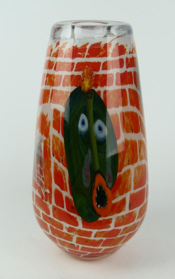 STEVE TOBIN (USA b1957) HEAVY ART GLASS FACES VASE (1 of 7)