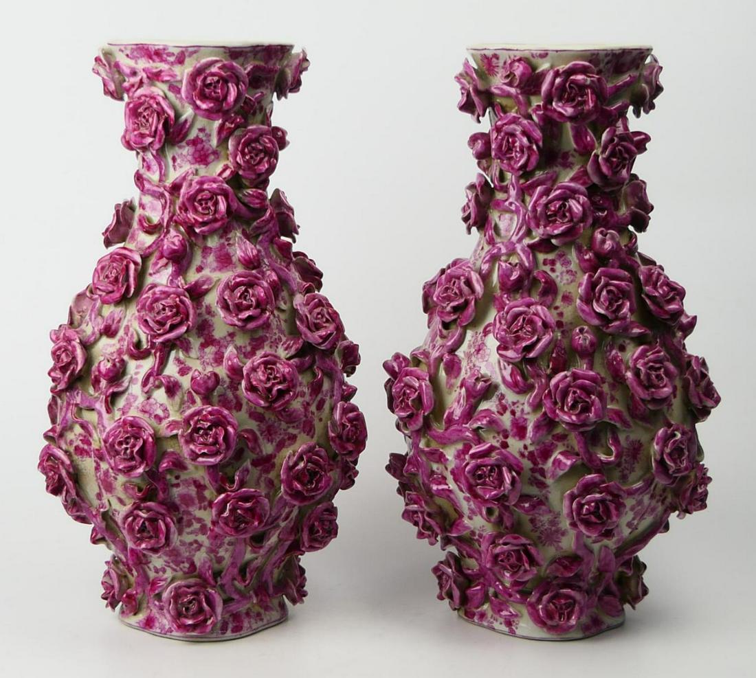 Pr CHINESE UNITED WILSON PORCELAIN ROSE VASES (1 of 7)