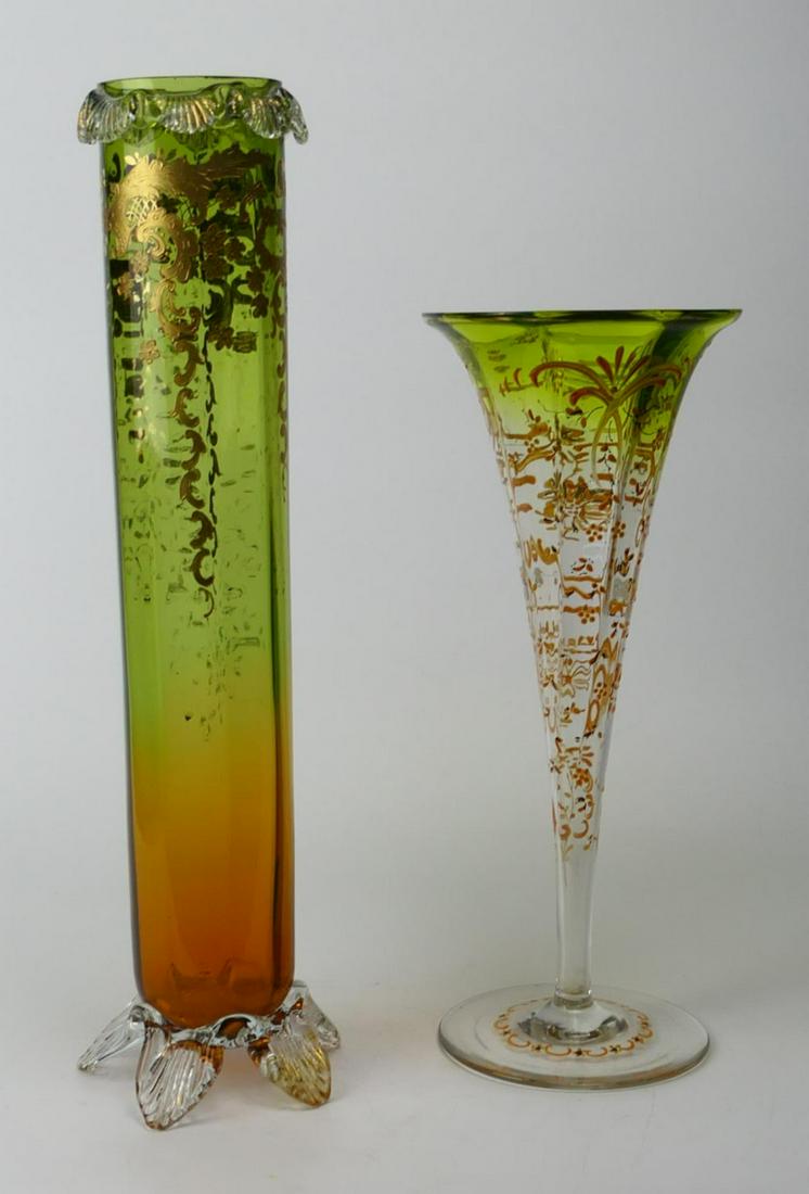 LOT OF 2 VINTAGE MOSER BOHEMIA HAND ACCENTED VASES (1 of 8)