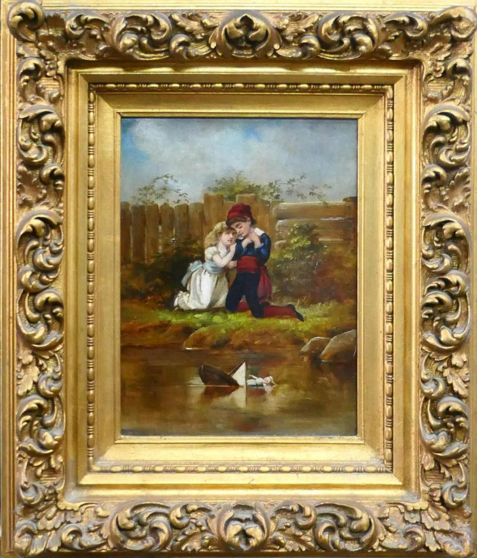 19th C SPANISH SCHOOL OIL ON CANVAS OF BOY & GIRL (1 of 4)