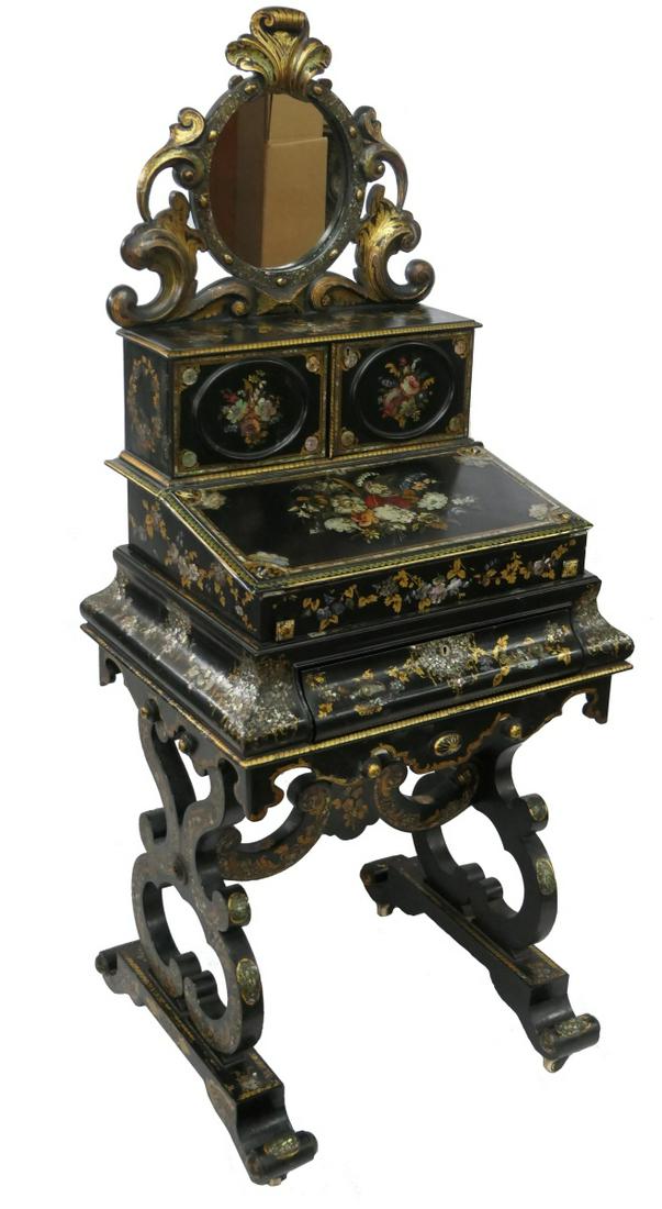 RARE 19TH.C VICTORIAN PAPER MACHE GAMING DESK (1 of 12)