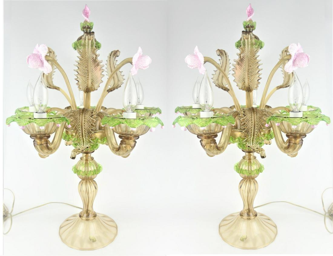 RARE PR CESARE TOSO MURANO GLASS CANDLEABRA LAMPS (1 of 8)
