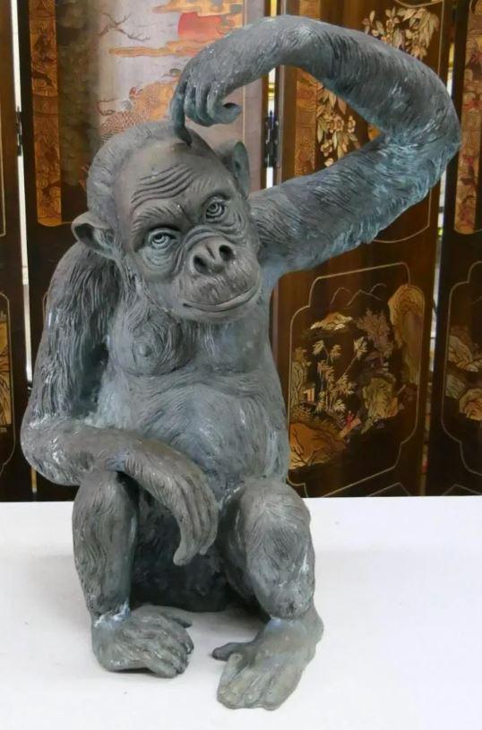 BRONZE 27" GARDEN MONKEY SCULPTURE (1 of 1)