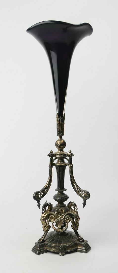 ANTIQUE AMETHYST GLASS SILVER PLATE EPERGNE (1 of 9)