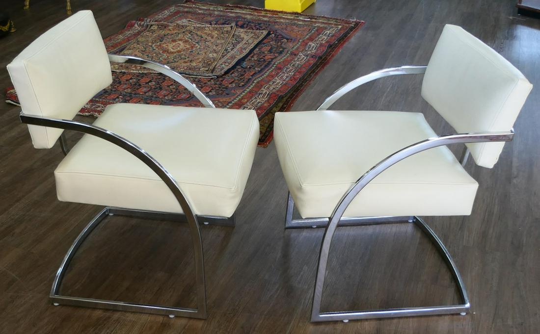 PAIR MILO BAUGHMAN STYLE CHROME CANTILEVER CHAIRS (1 of 3)