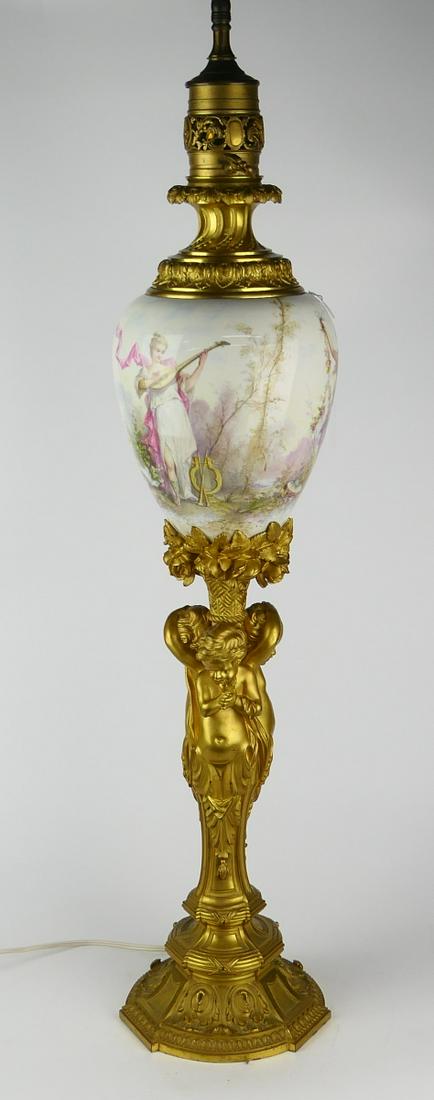 ANTIQUE SEVRES FRANCE DORE BRONZE PORCELAIN LAMP (1 of 10)