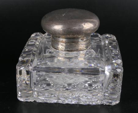 ANTIQUE ENGLISH SILVER MARKED CRYSTAL INKWELL (1 of 2)
