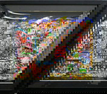 CHARLES FAZZINO 3D LIMITED EDITION 3D SERIGRAPH: CHARLES FAZZINO "FAHKLUMPT AND FAMISCHED IN THIS MESHUGENAH CITY" SILKSCREEN ON PAPER LIMITED EDITION 79/100, MEASURES 37" WIDTH BY 33" HEIGHT. Deluxe edition features three layers of hand cut