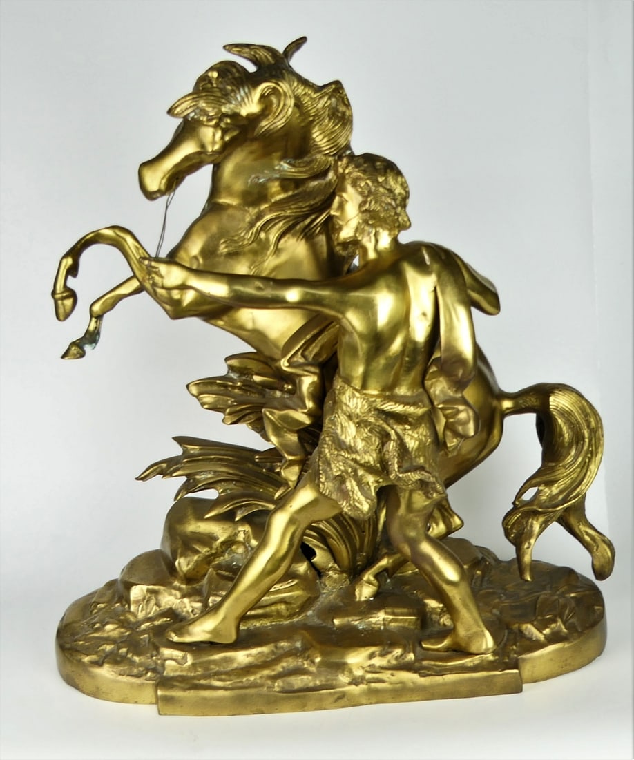 SIGNED PHIEFFER GILT BRONZE MAN & HORSE SCULPTURE (1 of 8)