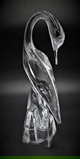 DAUM FRANCE CLEAR CRYSTAL BIRD 14.5" SCULPTURE: DAUM FRANCE CLEAR CRYSTAL BIRD 14.5" SCULPTURE, SIGNED.