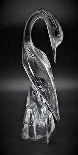 DAUM FRANCE CLEAR CRYSTAL BIRD 14.5" SCULPTURE: DAUM FRANCE CLEAR CRYSTAL BIRD 14.5" SCULPTURE, SIGNED.