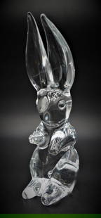 DAUM FRANCE CLEAR CRYSTAL RABBIT 10" SCULPTURE: DAUM FRANCE CLEAR CRYSTAL RABBIT 10" SCULPTURE, SIGNED.