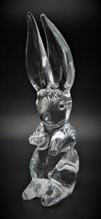 DAUM FRANCE CLEAR CRYSTAL RABBIT 10" SCULPTURE: DAUM FRANCE CLEAR CRYSTAL RABBIT 10" SCULPTURE, SIGNED.