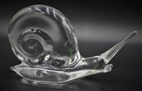 DAUM FRANCE CLEAR CRYSTAL SNAIL 10" SCULPTURE: DAUM FRANCE CLEAR CRYSTAL SNAIL 10" SCULPTURE, SIGNED.