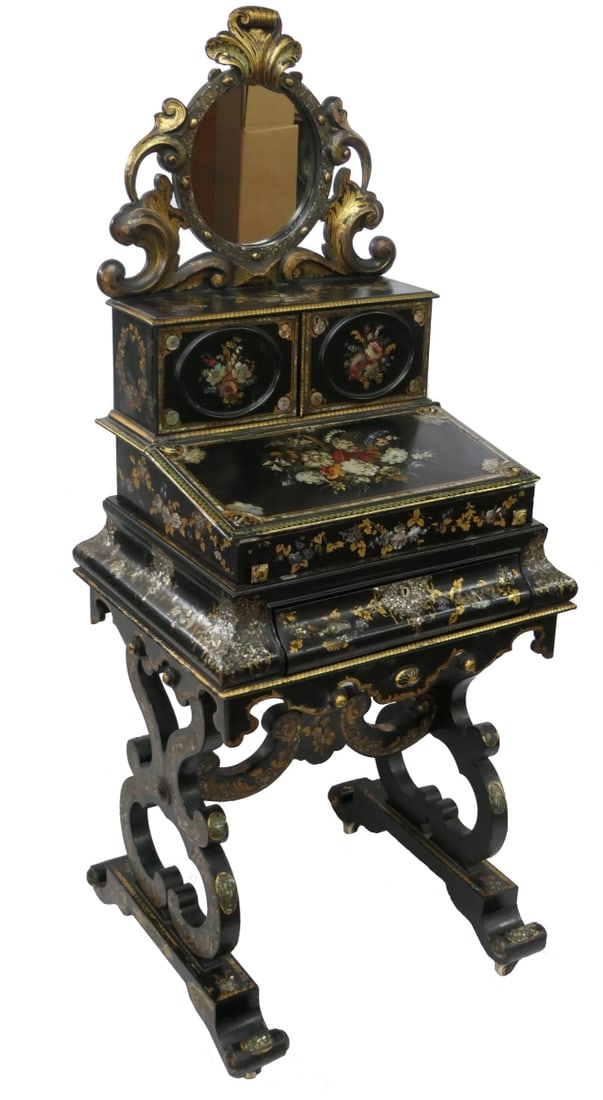 RARE 19TH.C VICTORIAN PAPER MACHE GAMING DESK (1 of 12)