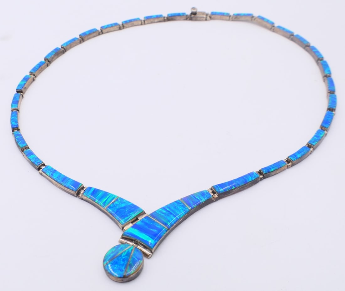 BEAUTIFUL TAXCO STYLE STERLING & OPAL 14" NECKLACE (1 of 4)