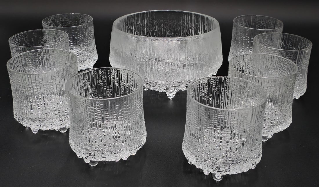 MID CENTURY DANISH MODERN CRYSTAL BOWL W/ GLASSES (1 of 1)