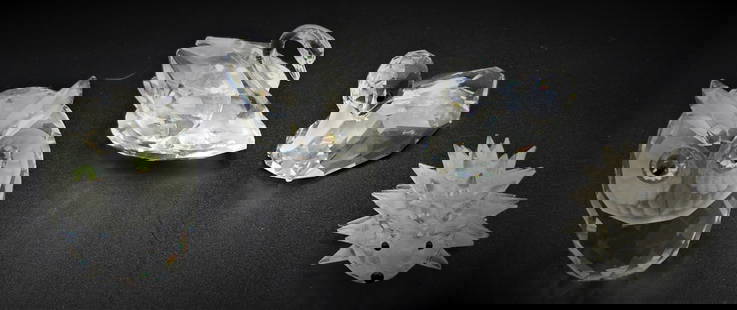 4 PC SWAROVSKI CRYSTAL ANIMAL COLLECTION: 4 PC SWAROVSKI CRYSTAL ANIMAL COLLECTION, OWL, DUCK, SWAN, AND HEDGEHOG, LARGEST MEASURES 3" HEIGHT.
